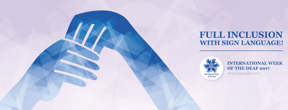 International Week of the Deafs logo, som viser to stiliserede hænder, som rører ved hinanden.