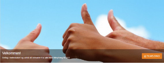 På billedet ser man tre hænder, der alle peger tommelfingrene opad. Baggrunden er en blå himmel med enkelte hvide skyer. Der er tale om login-siden på www.pso-borger.dk